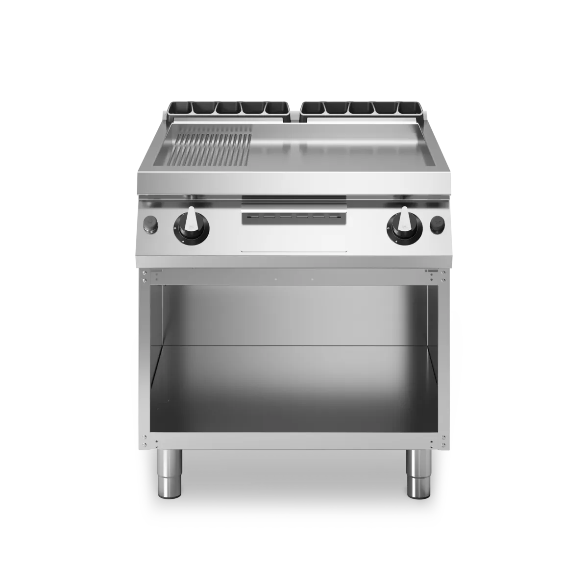 Gas Grill 1/3 Smooth Plate 2/3 Ribbed Plate with Open Cabinet 12kW Stainless Steel - Modular Made in Italy
