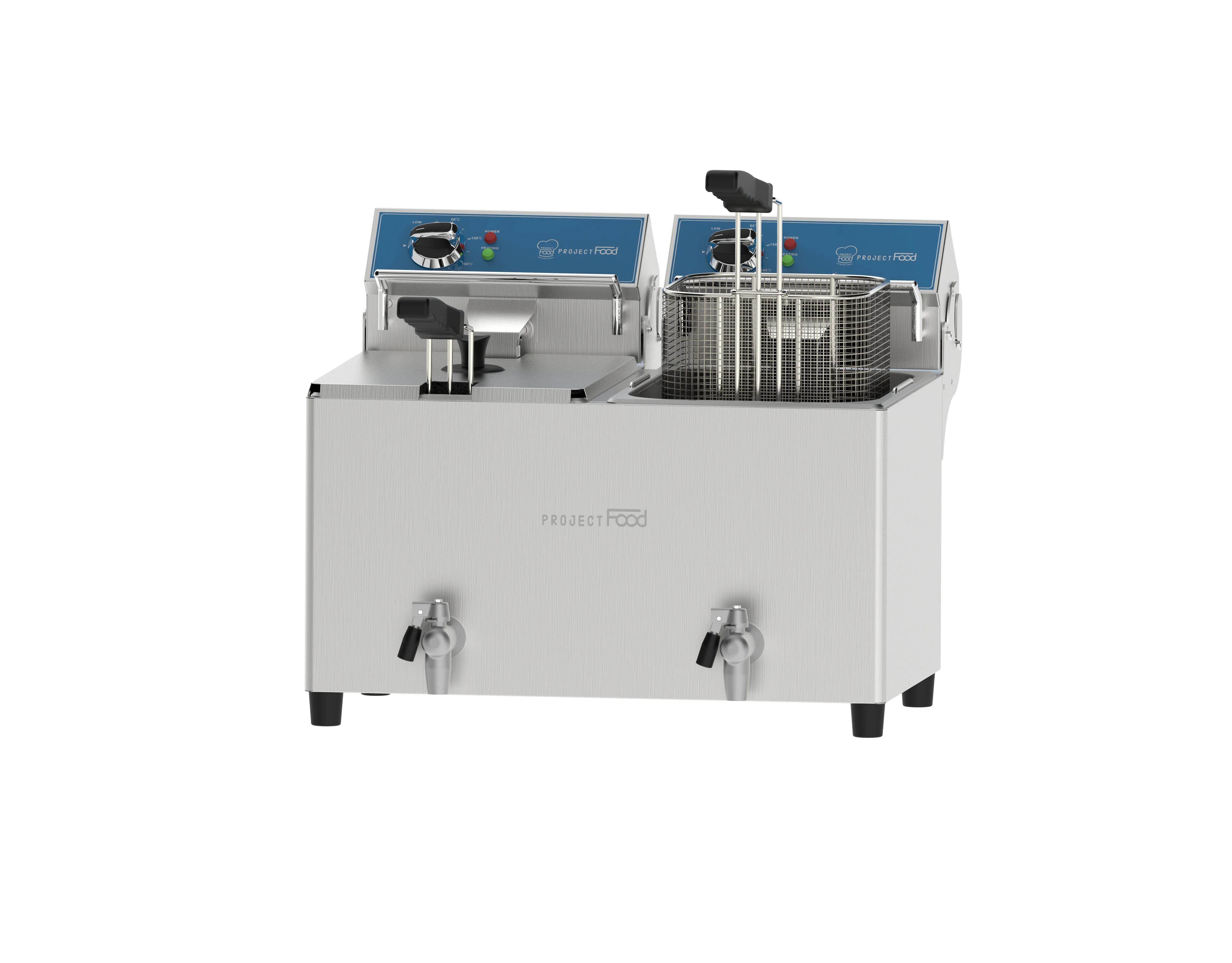 Countertop Deep Fryer with Faucet 2x7L Stainless Steel - Project Food