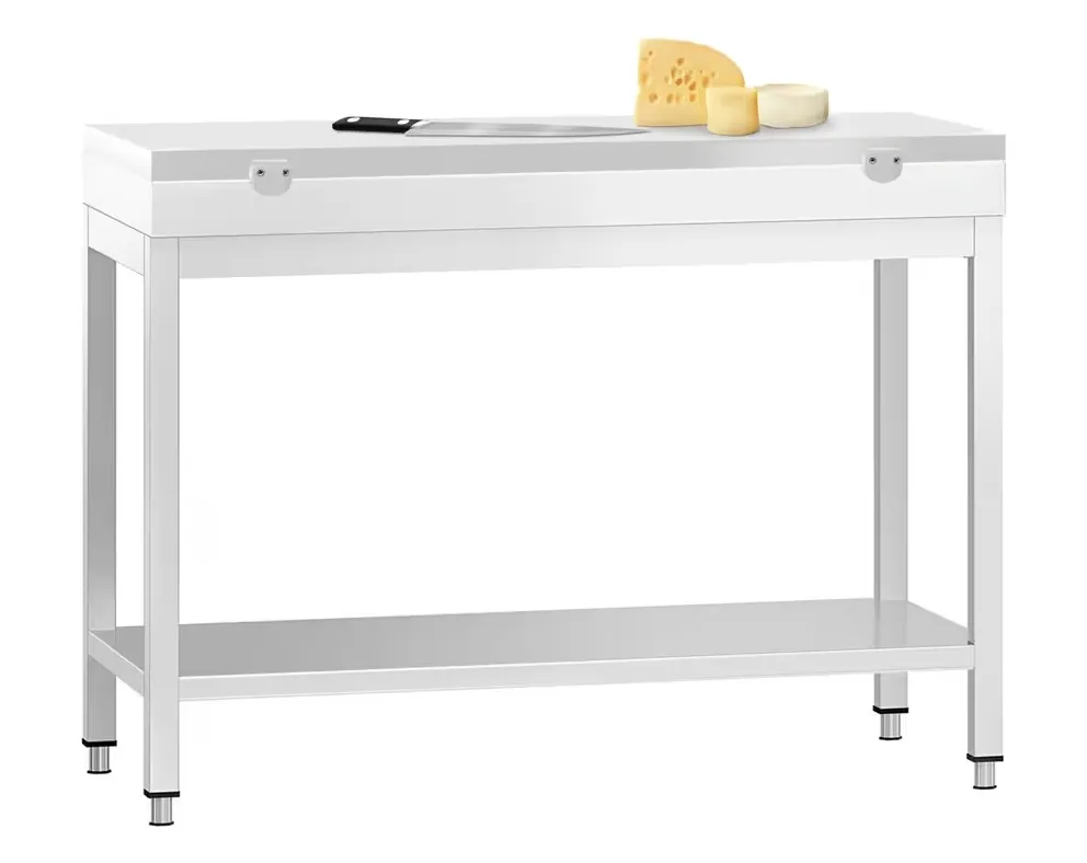 Work Table With Cutting Board (White) & Bottom Shelf