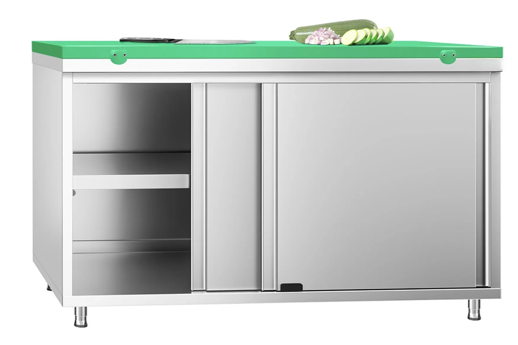 Work Base Cabinet With Green Cutting Board- Two Sliding Doors