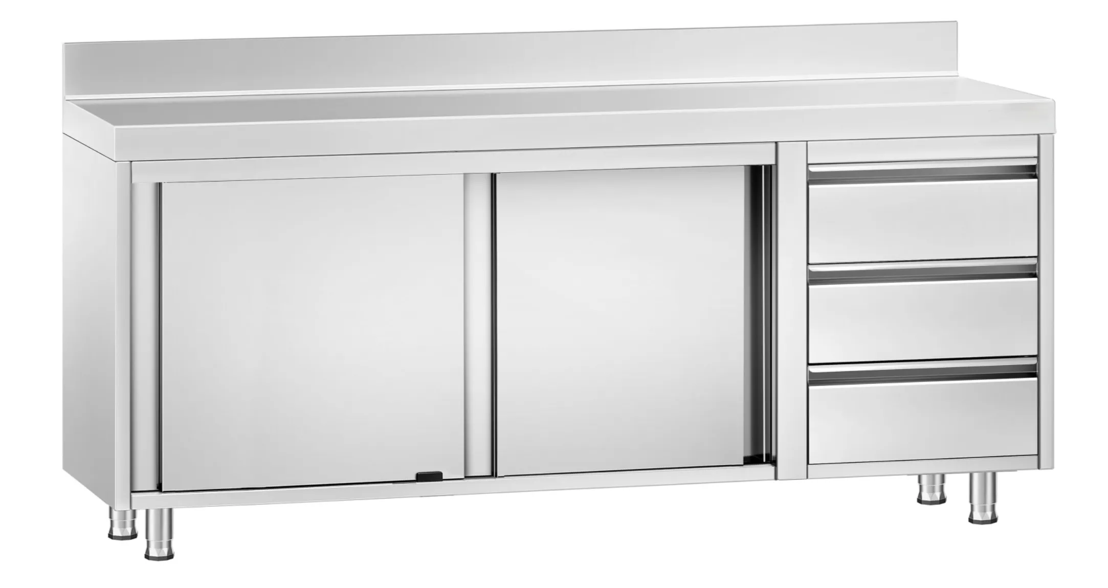 Work Base Cabinet - Two Sliding Doors With Backsplash & 3 drawers (right side)
